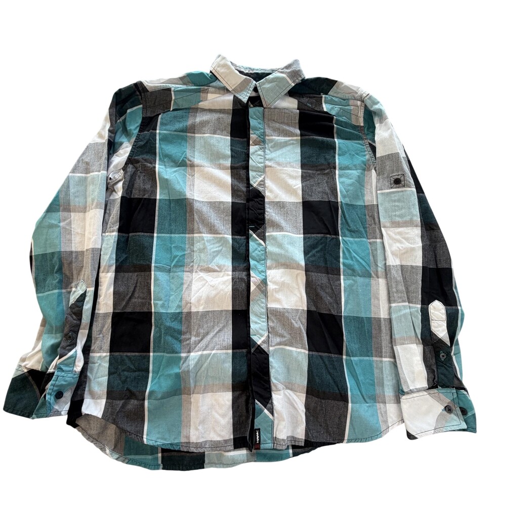 Tony Hawk Shirt Mens XL Blue Plaid Long Sleeve Button Front Skateboarding Casual